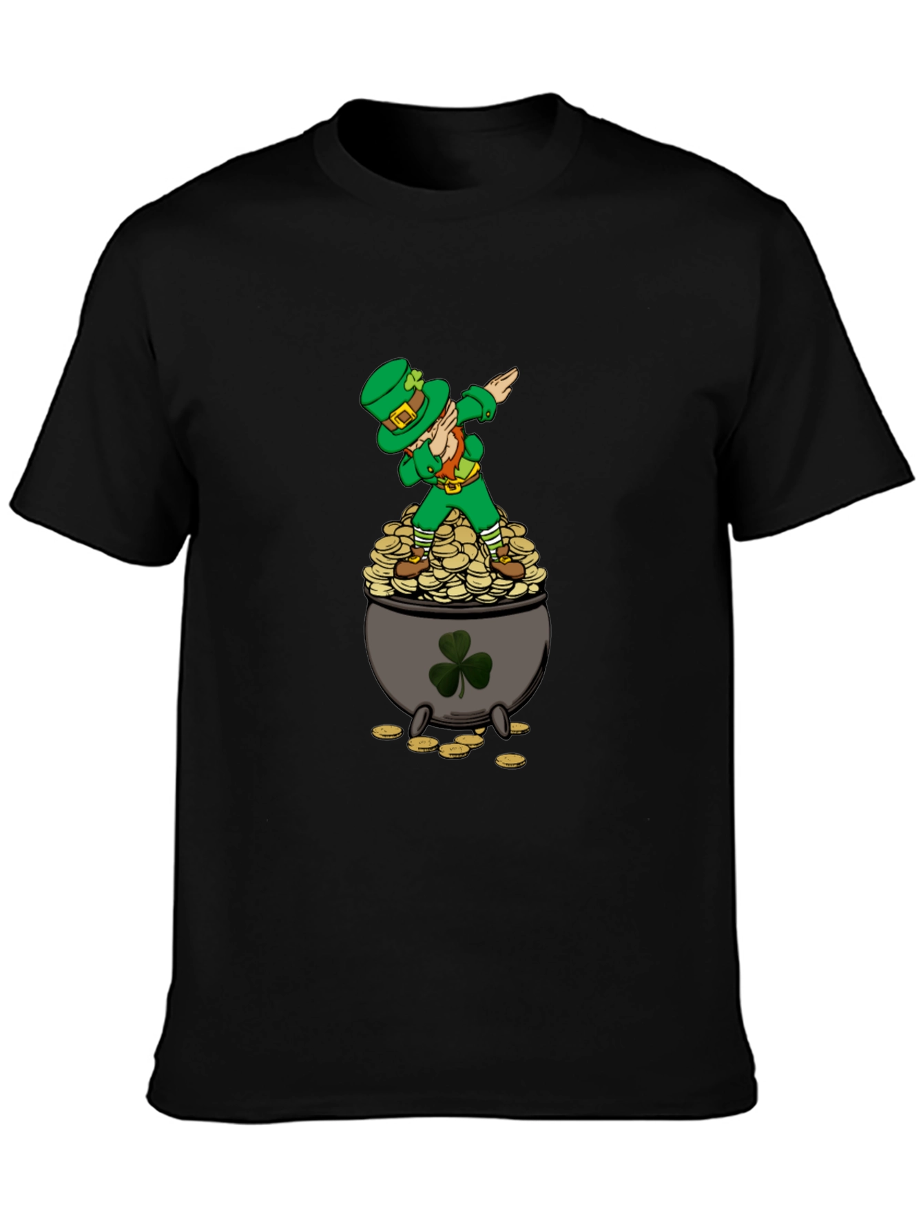 Dabbing Leprechaun on Pot of Gold Mens T-Shirt