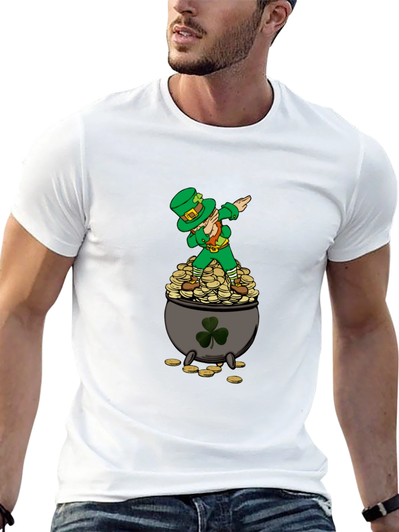 Dabbing Leprechaun on Pot of Gold Mens T-Shirt