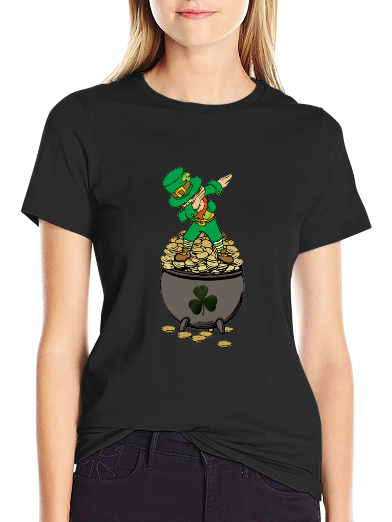 Dabbing Leprechaun on Pot of Gold Mens T-Shirt