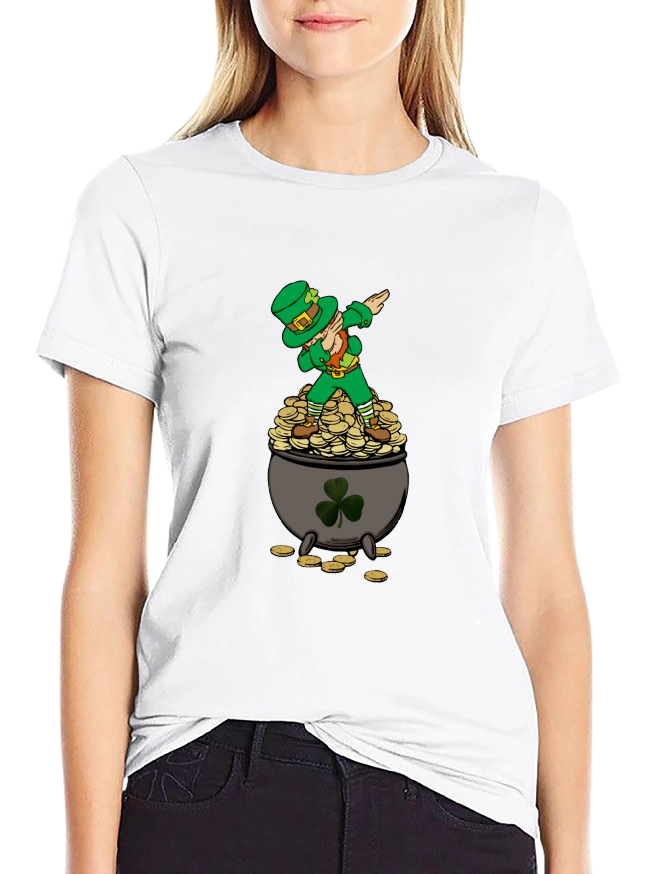 Dabbing Leprechaun on Pot of Gold Mens T-Shirt
