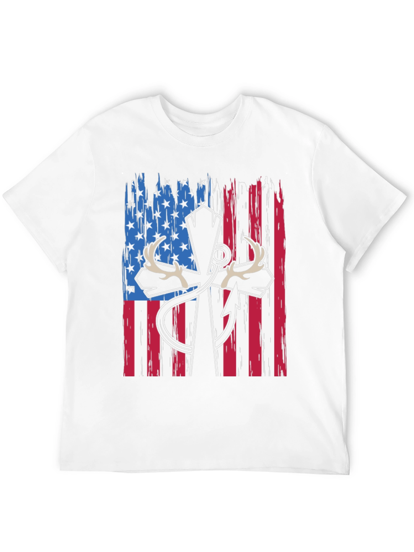 Patriotic Hunting T-Shirt with Cross and Antlers