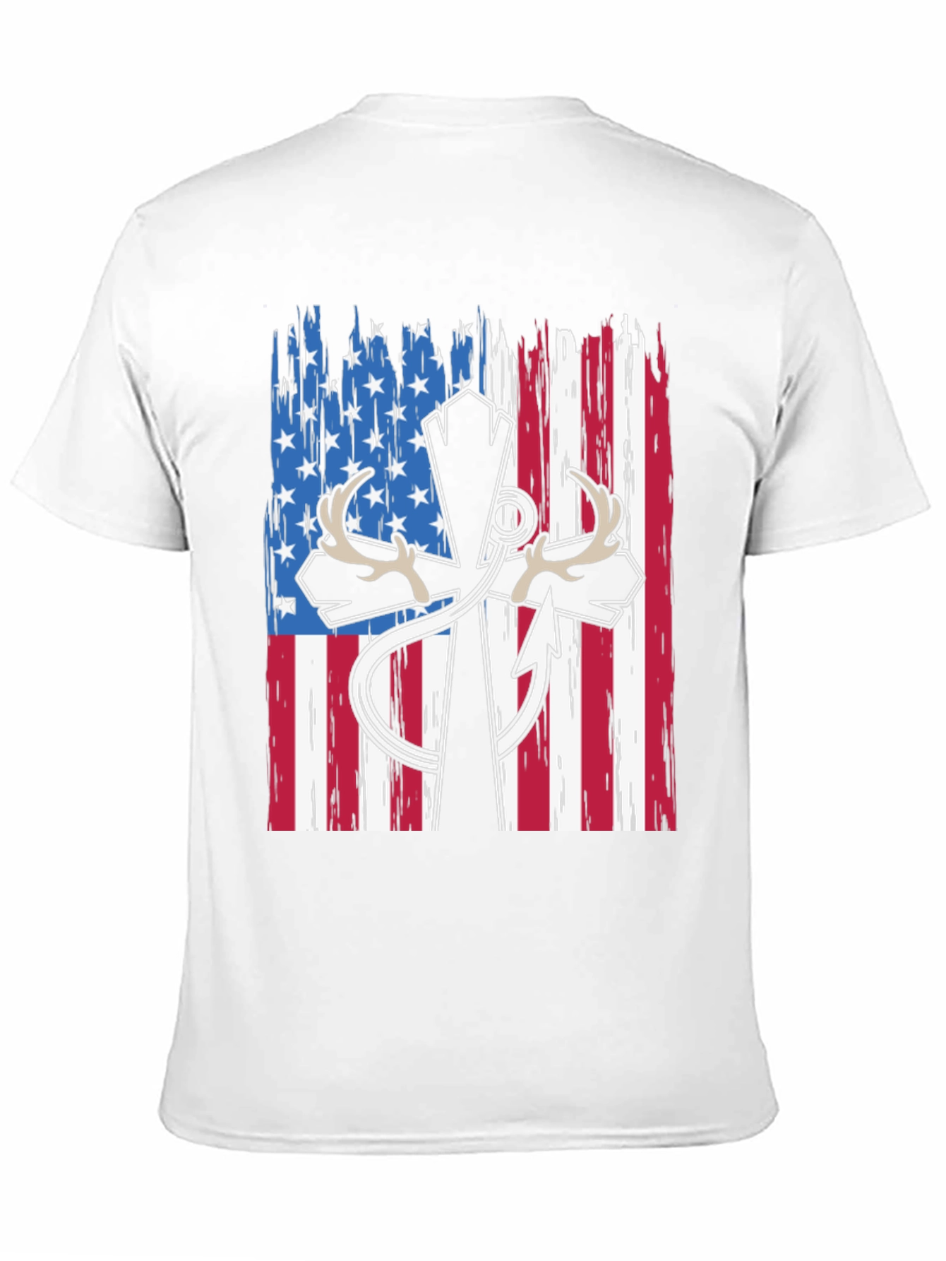Patriotic Hunting T-Shirt with Cross and Antlers