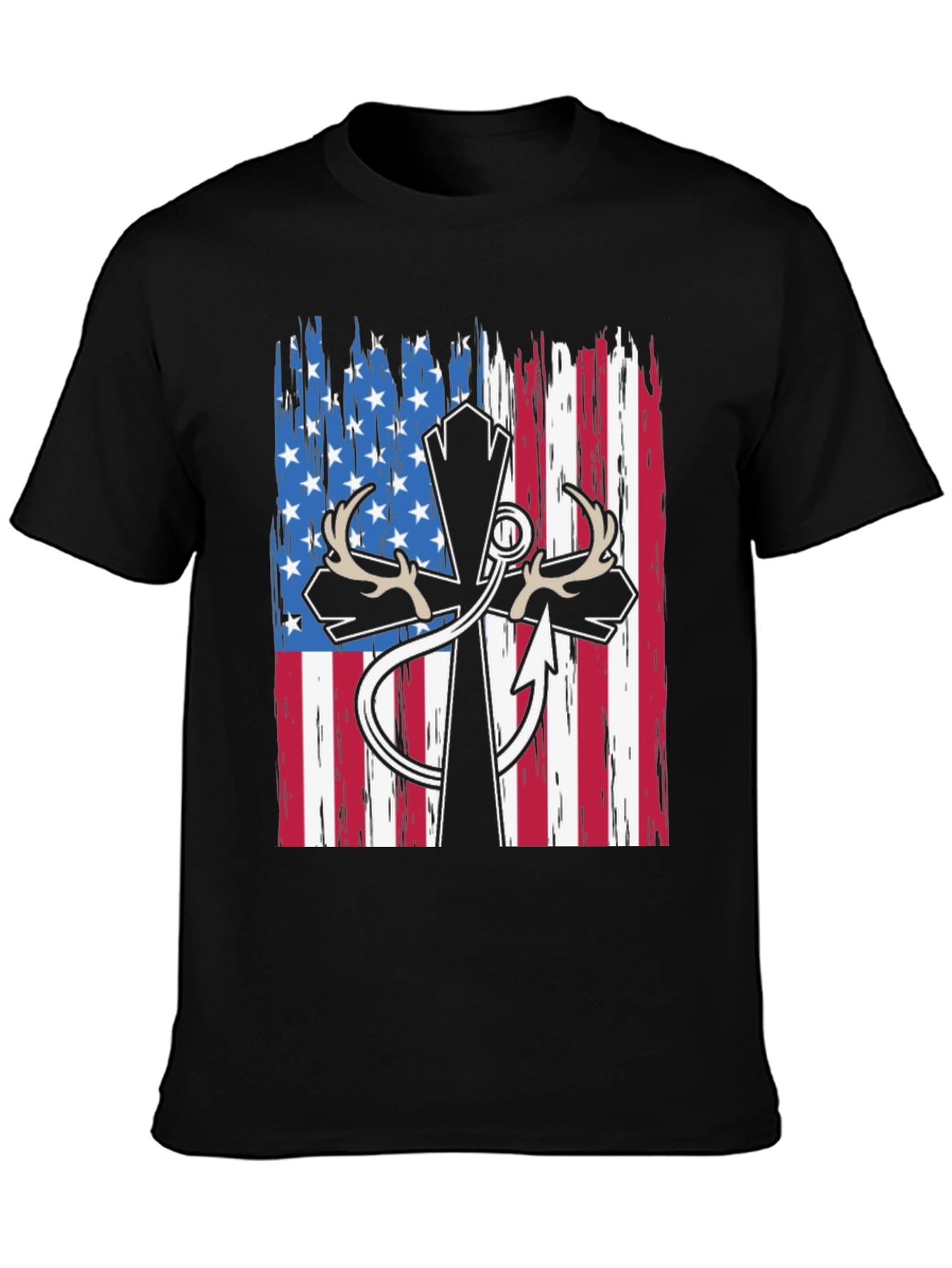 Patriotic Hunting T-Shirt with Cross and Antlers
