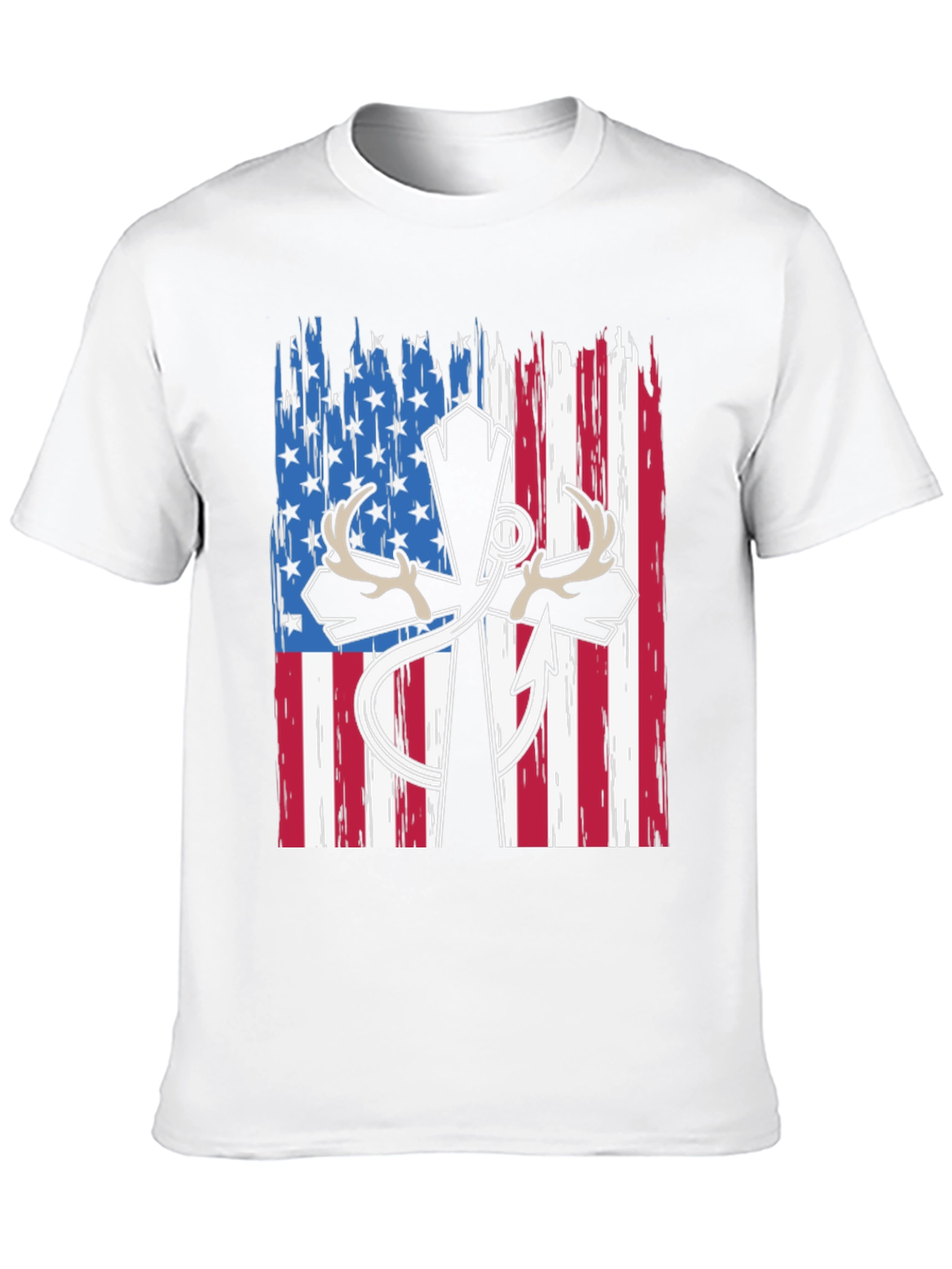 Patriotic Hunting T-Shirt with Cross and Antlers