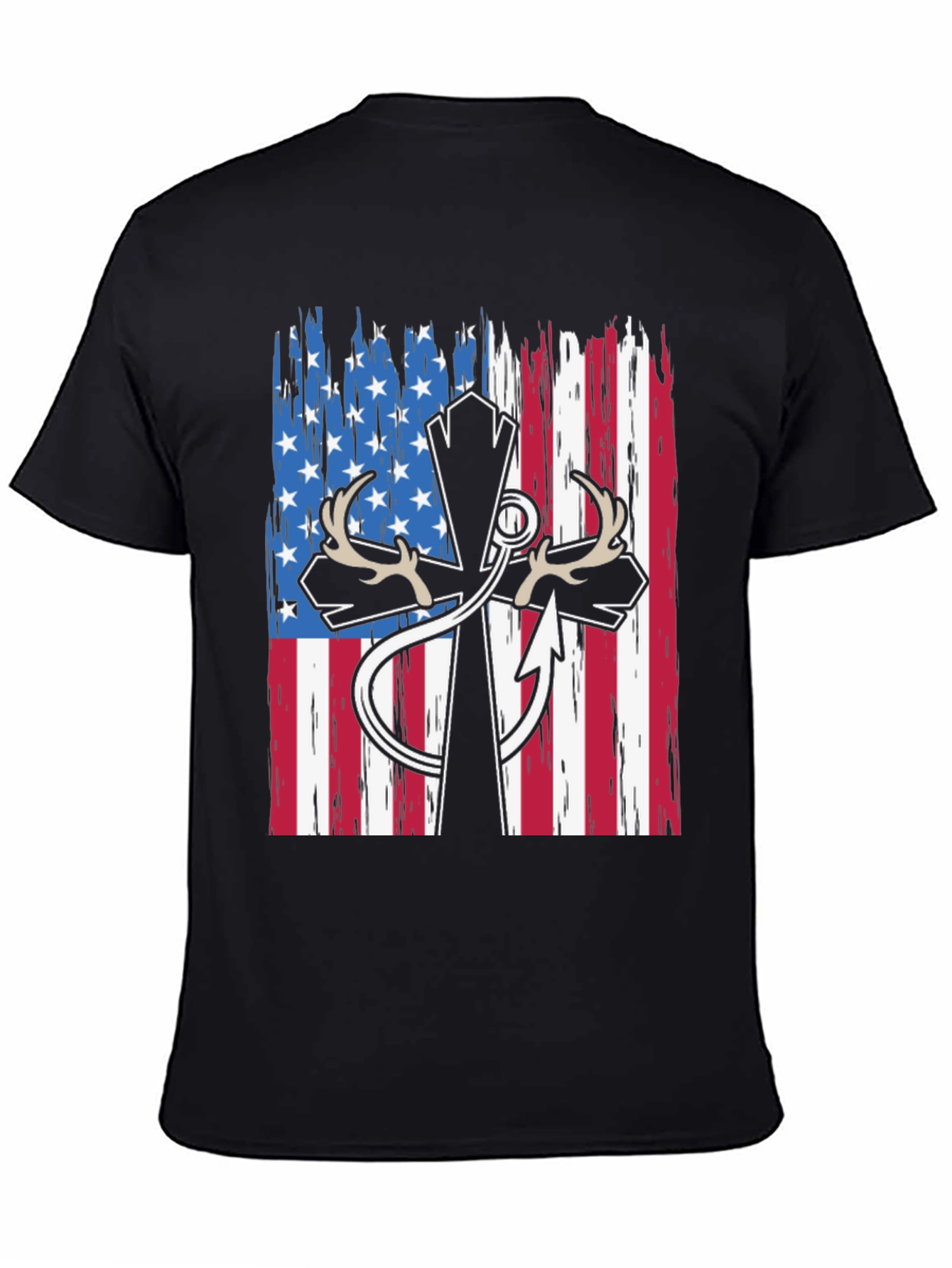 Patriotic Hunting T-Shirt with Cross and Antlers