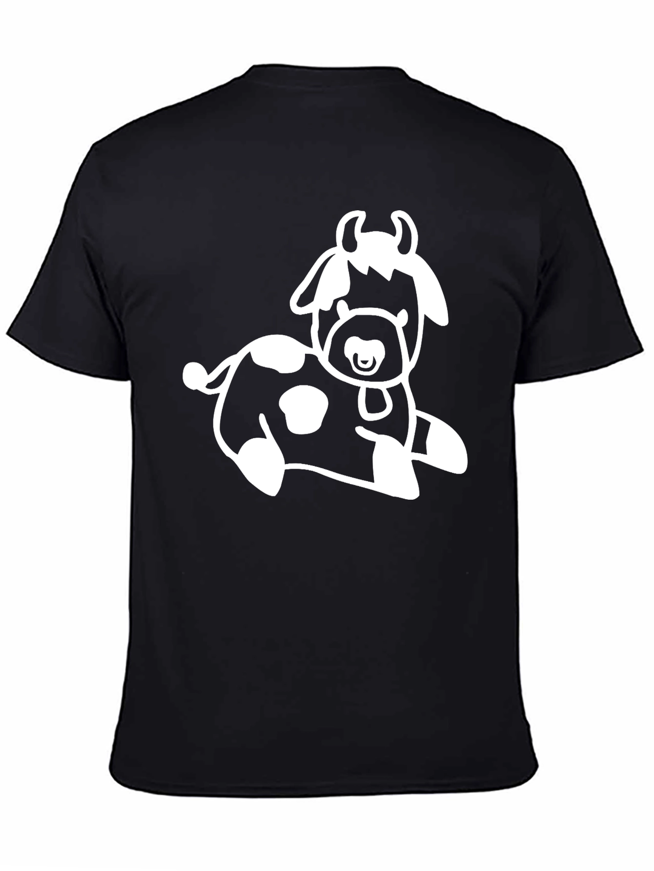 Mens Black T-Shirt with White Cow Graphic
