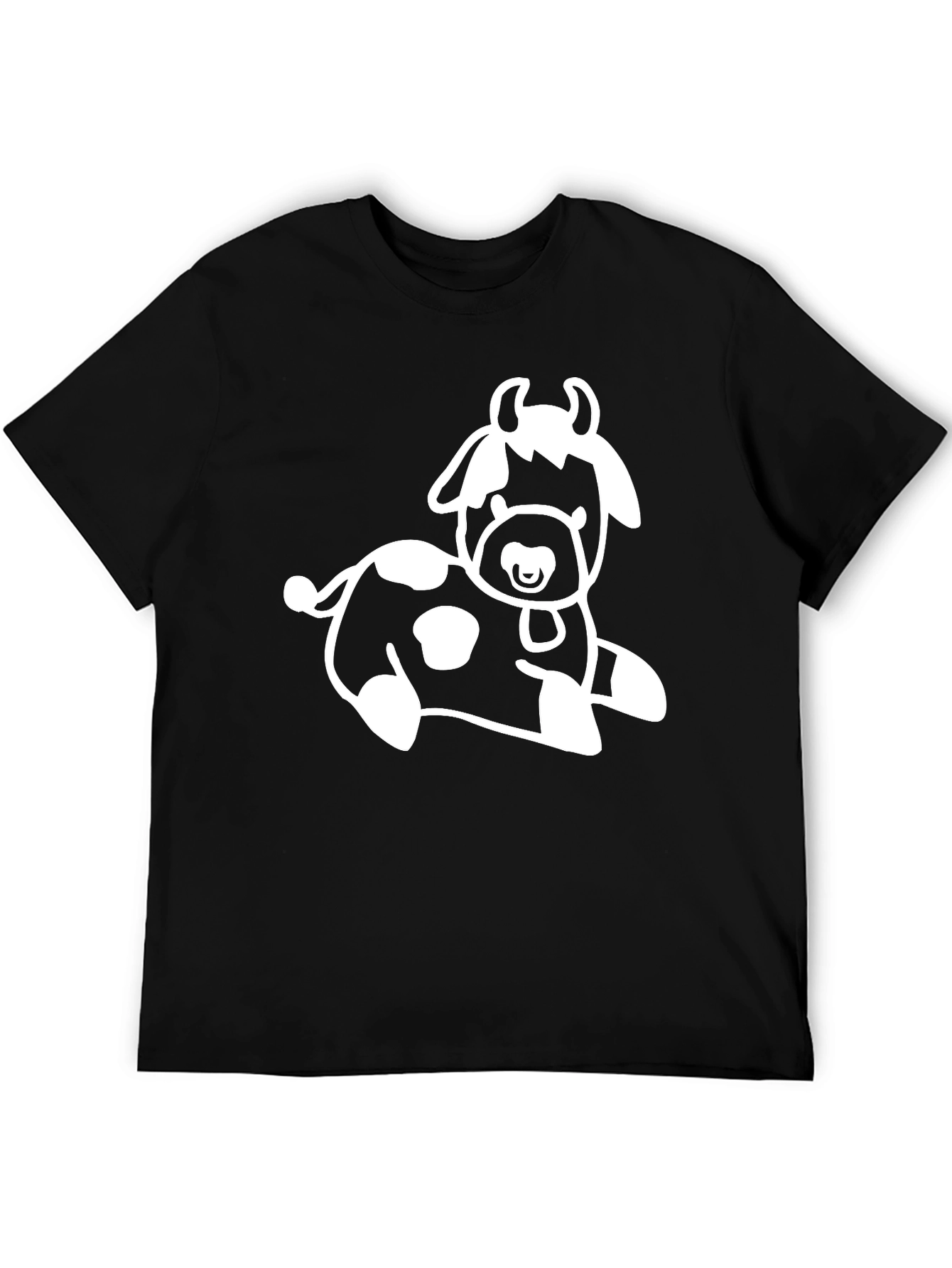 Mens Black T-Shirt with White Cow Graphic