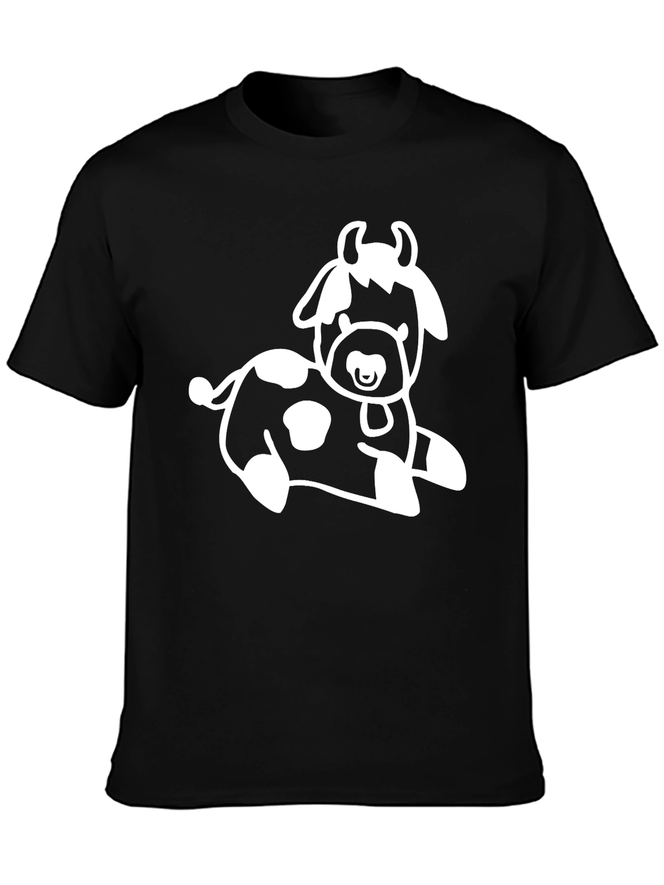 Mens Black T-Shirt with White Cow Graphic