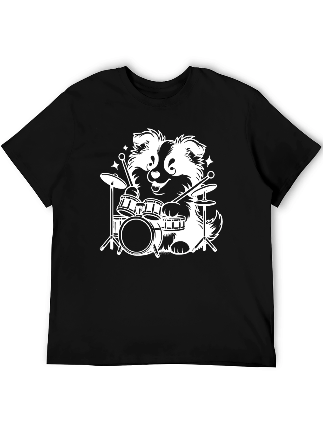 Dog Drummer Graphic Tee - Black Cotton T-Shirt