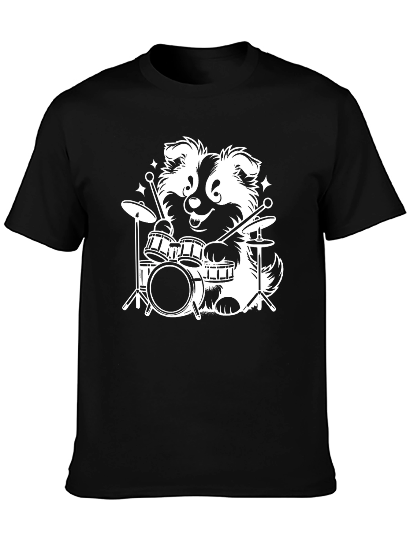 Dog Drummer Graphic Tee - Black Cotton T-Shirt