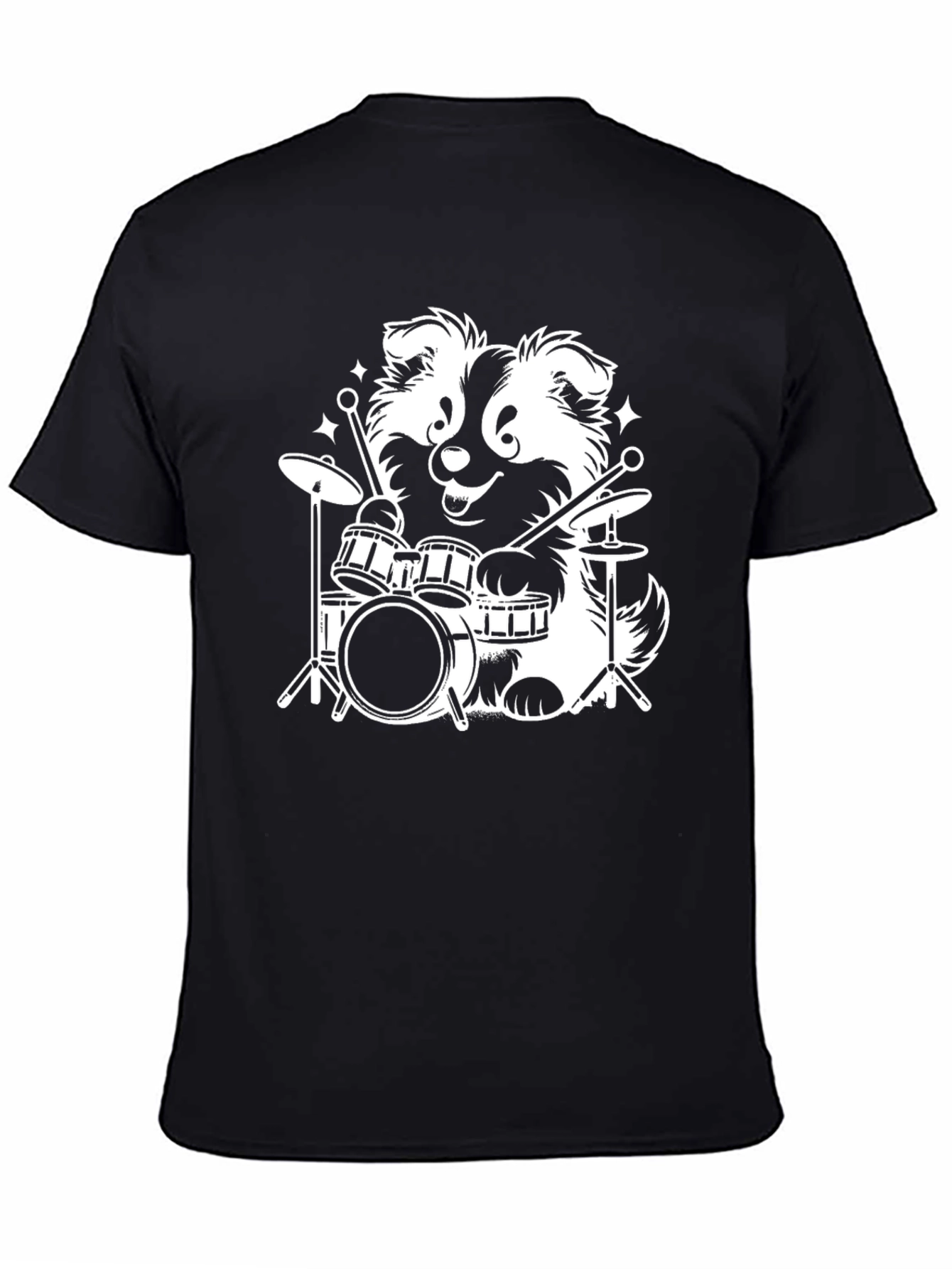 Dog Drummer Graphic Tee - Black Cotton T-Shirt